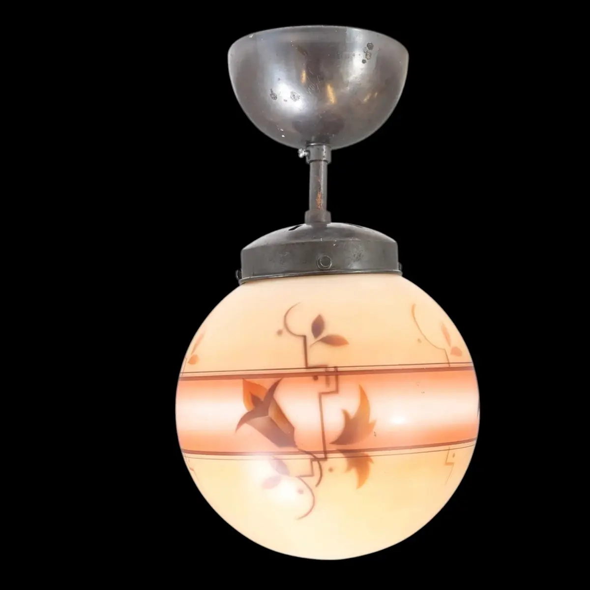 TAKLAMPA, glas och metall, art deco, 1900-talets första hälft.