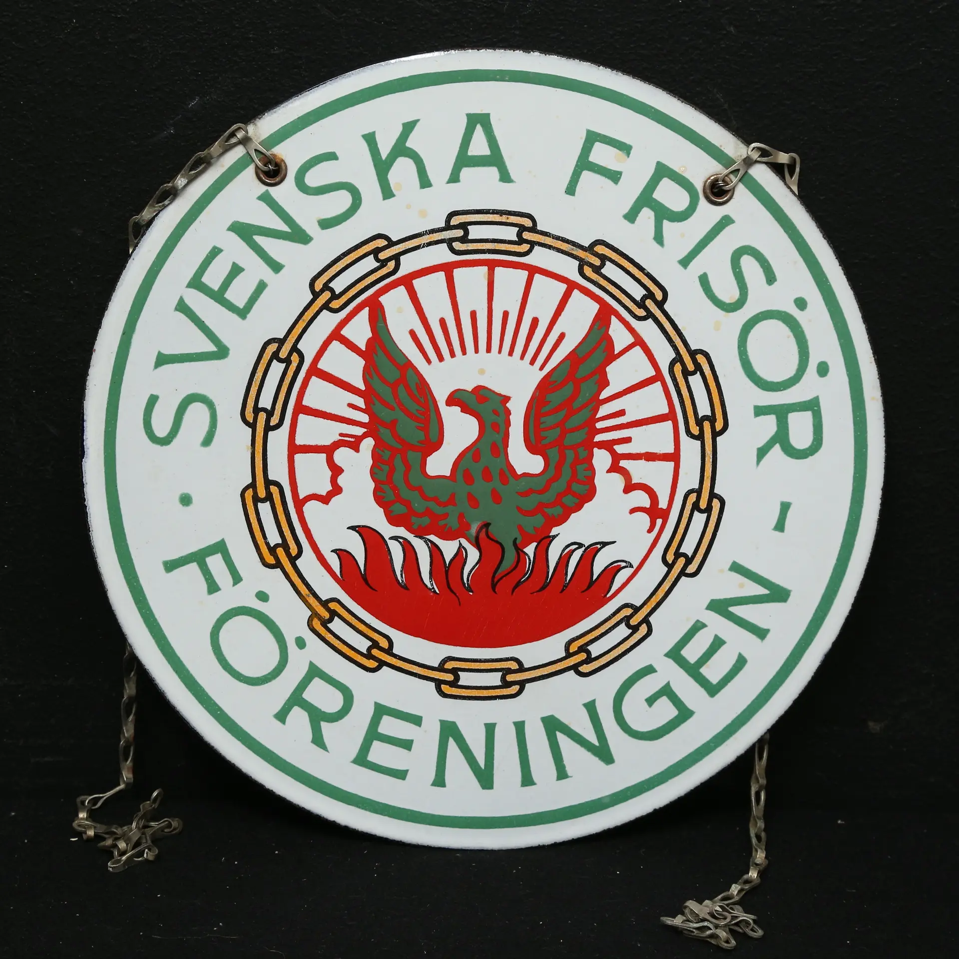 SKYLT, emalj, Svenska Frisör Föreningen.