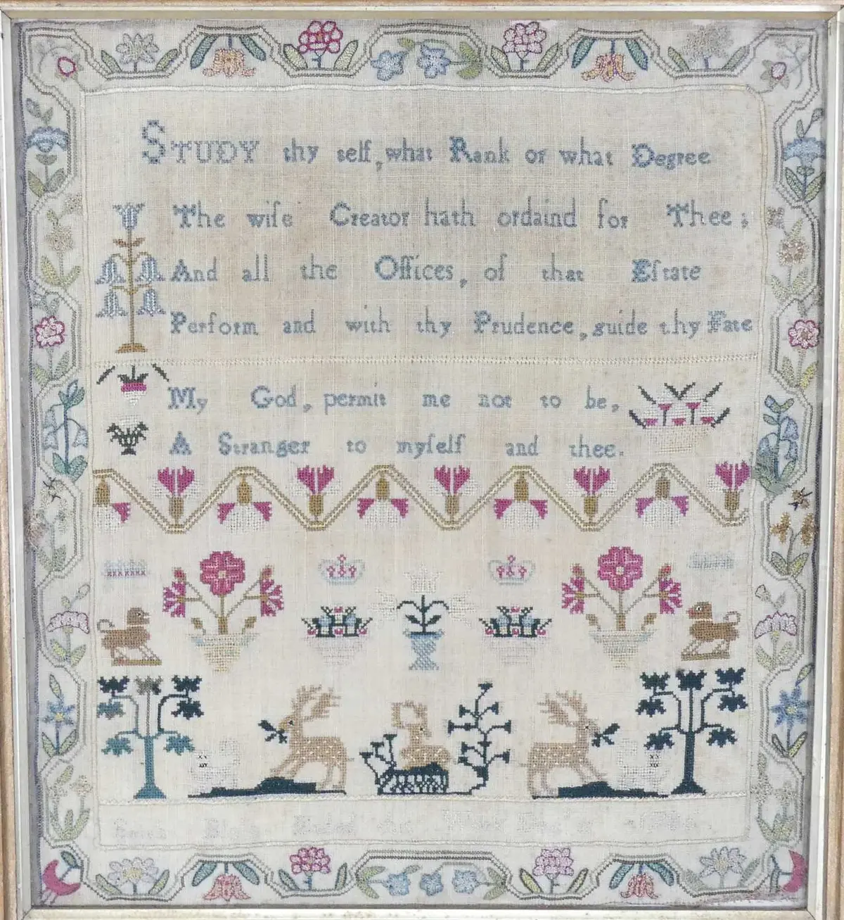 Lot 554 - A George III needlework, verse and picture