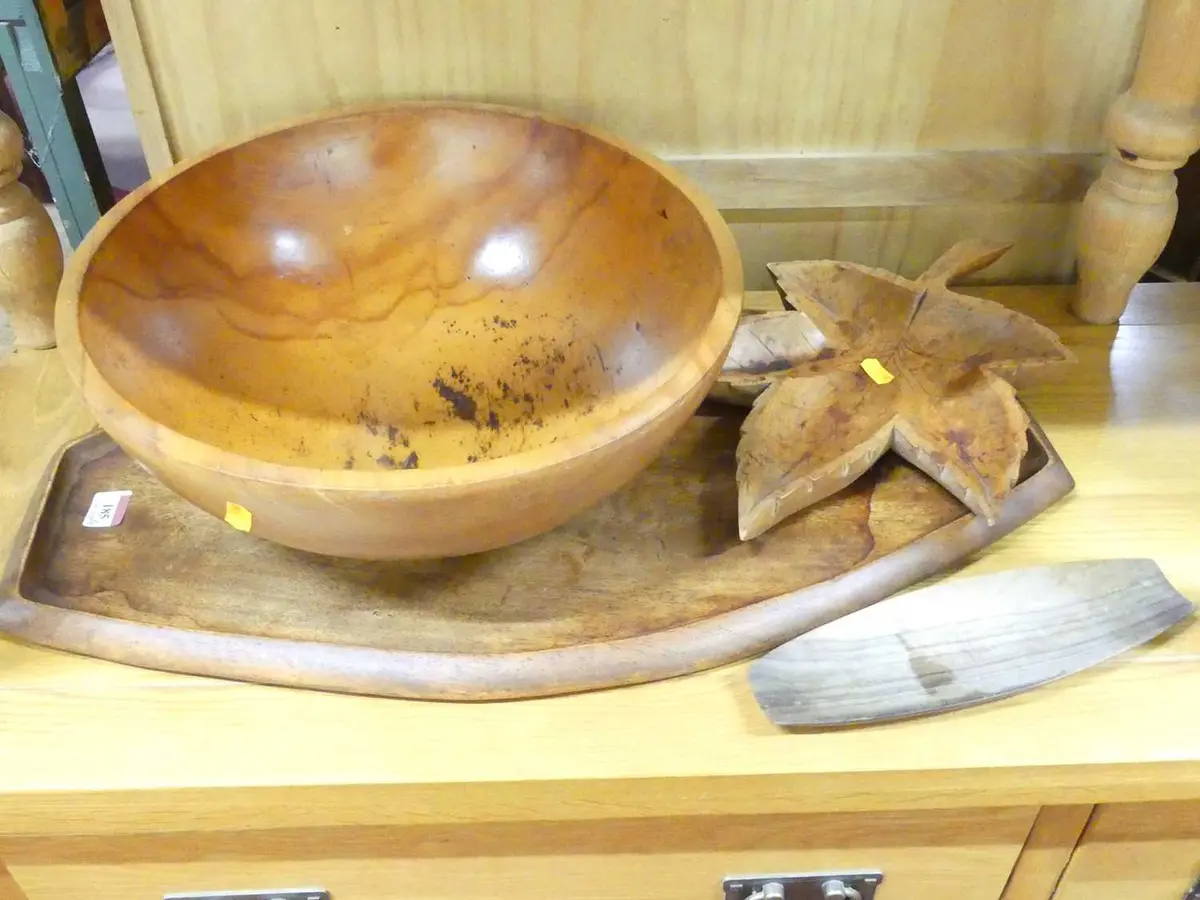 Lot 185 - A turned maple table bowl, d. 39cm, together