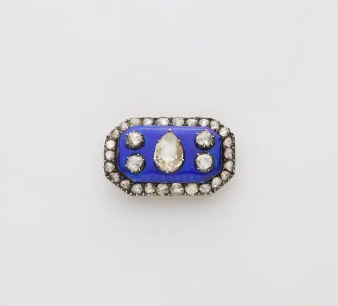 A silver and Royal blue guilloche enamel and foiled rose-cut diamond