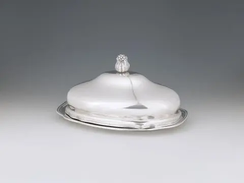 From the Dresden Court Silver Oval dish with a warming cloche