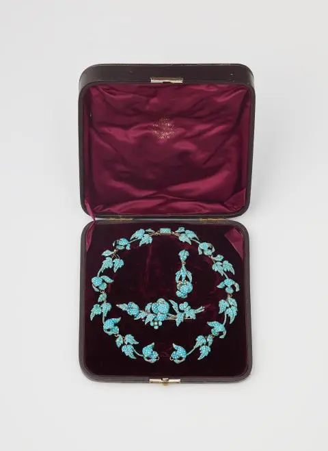Parts of a late 19th century silver and turquoise suite comprising
