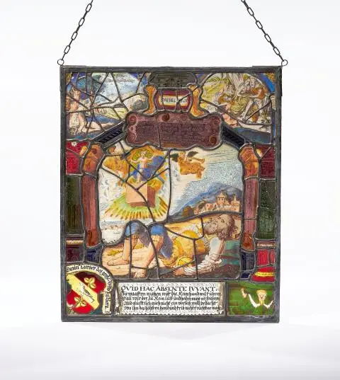 A stained glass panel depicting Nebuchadnezzar’s Dream