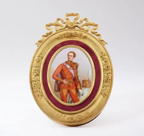 A porcelain panel depicting Emperor Franz Joseph as a Hungarian Hussar