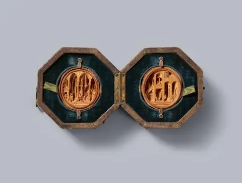 An exceptionally significant prayer bead featuring the Seven Works