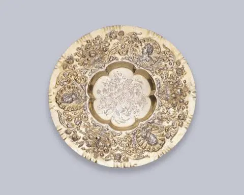 A silver gilt Augsburg Baroque sideboard dish with portraits of Emperors