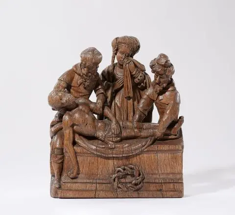 A carved oak Entombment relief