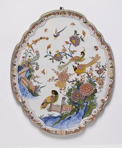 A large Dutch Delft faience plaque with Chinoiserie decor