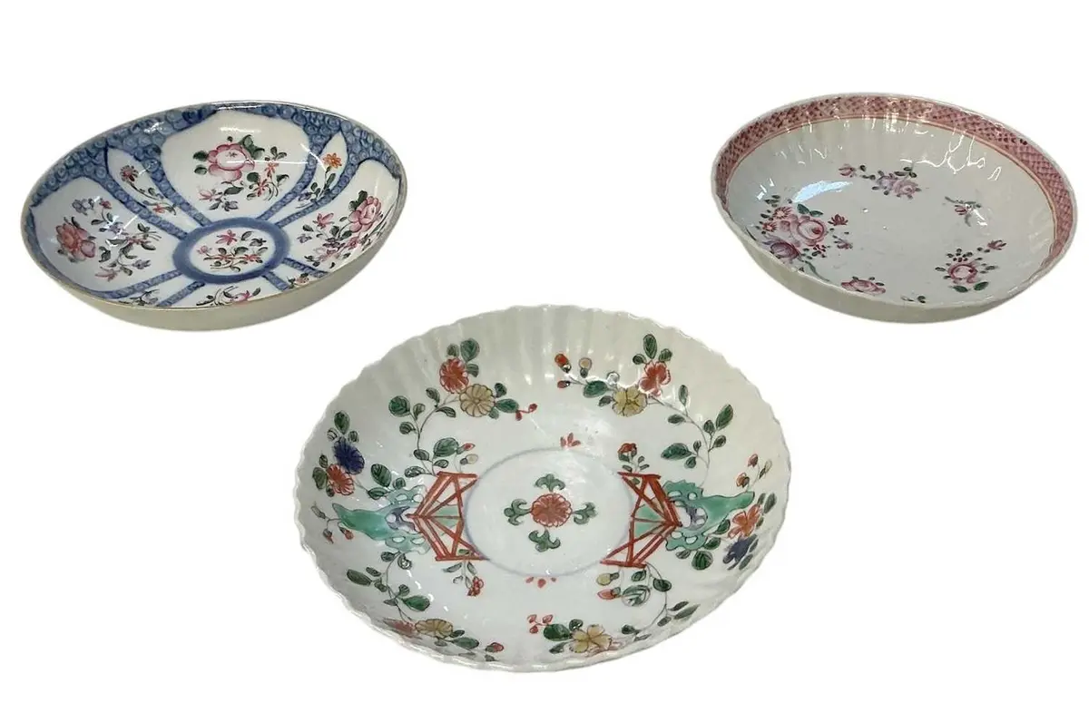 Three 19th century/Qing dynasty hand painted porcelain plates