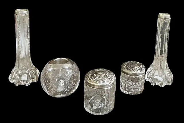 A pair of Edward VII hallmarked silver mounted posy vases