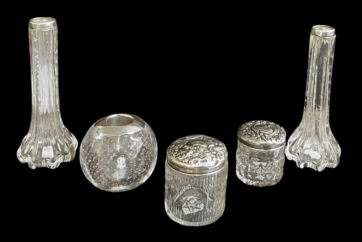 A pair of Edward VII hallmarked silver mounted posy vases