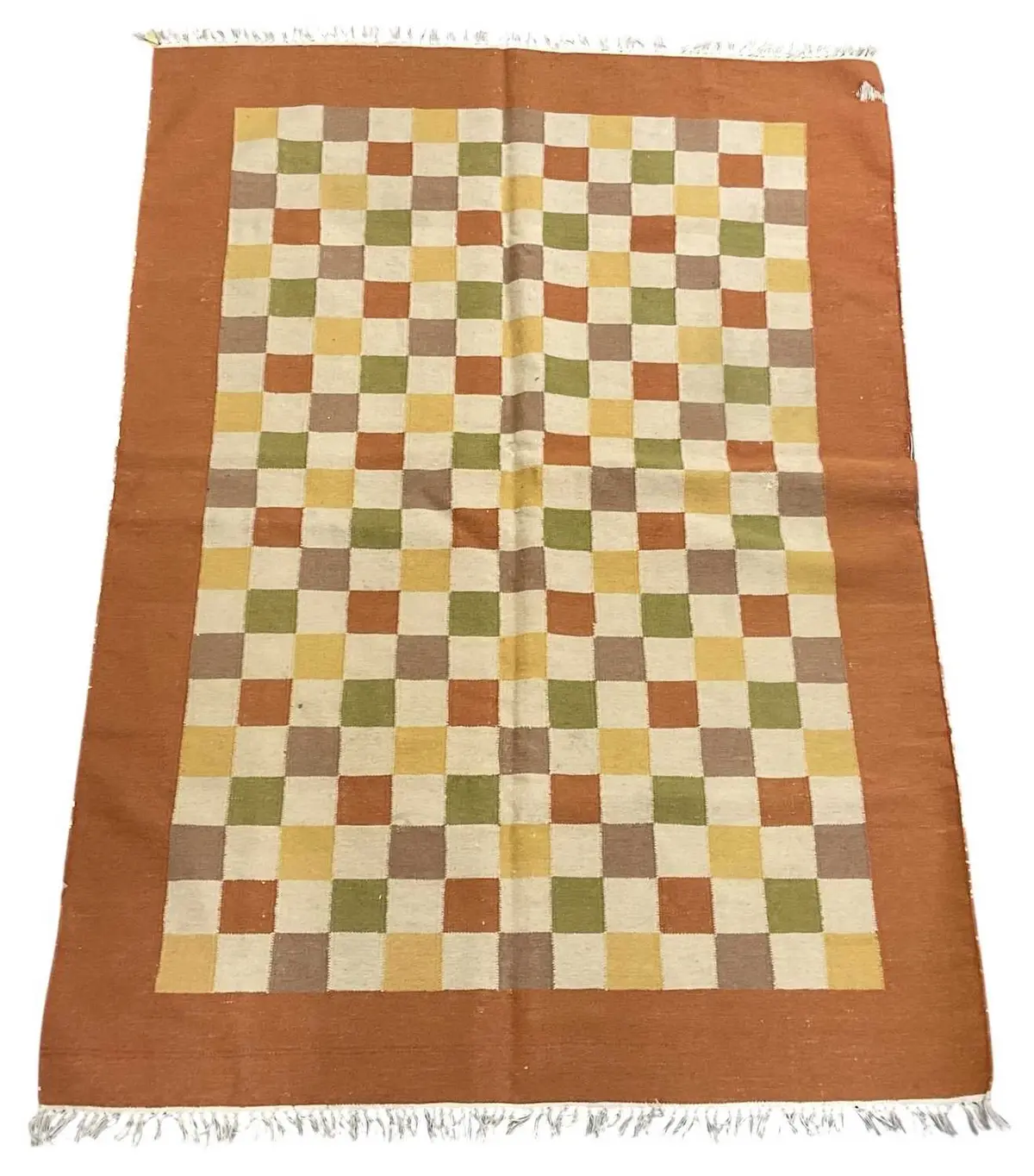 A vintage Scandinavian tribal flatweave wool and cotton ground carpet