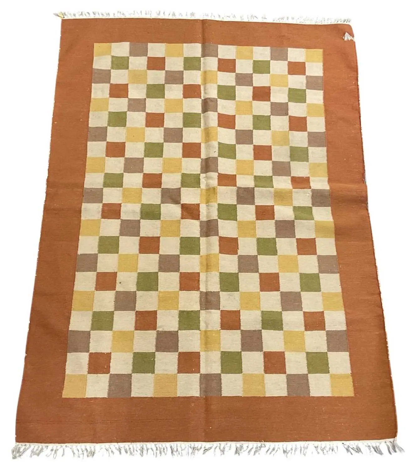 A vintage Scandinavian tribal flatweave wool and cotton ground carpet