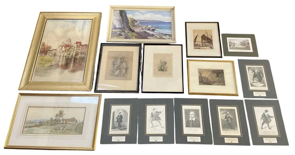 Seven assorted watercolours and prints