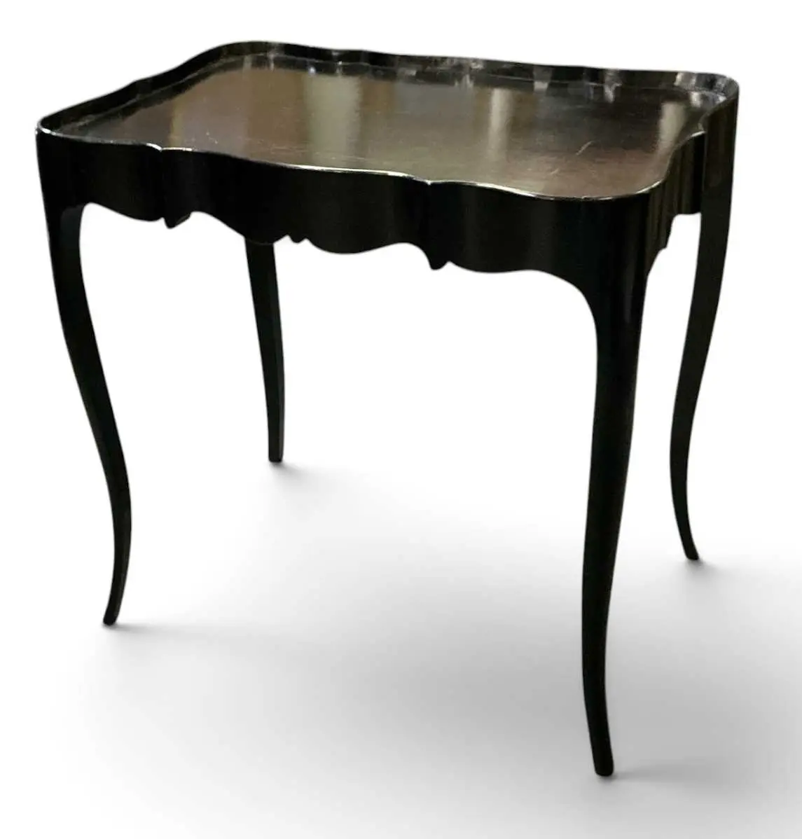 A late 19th/early 20th century black lacquered tray top silver table