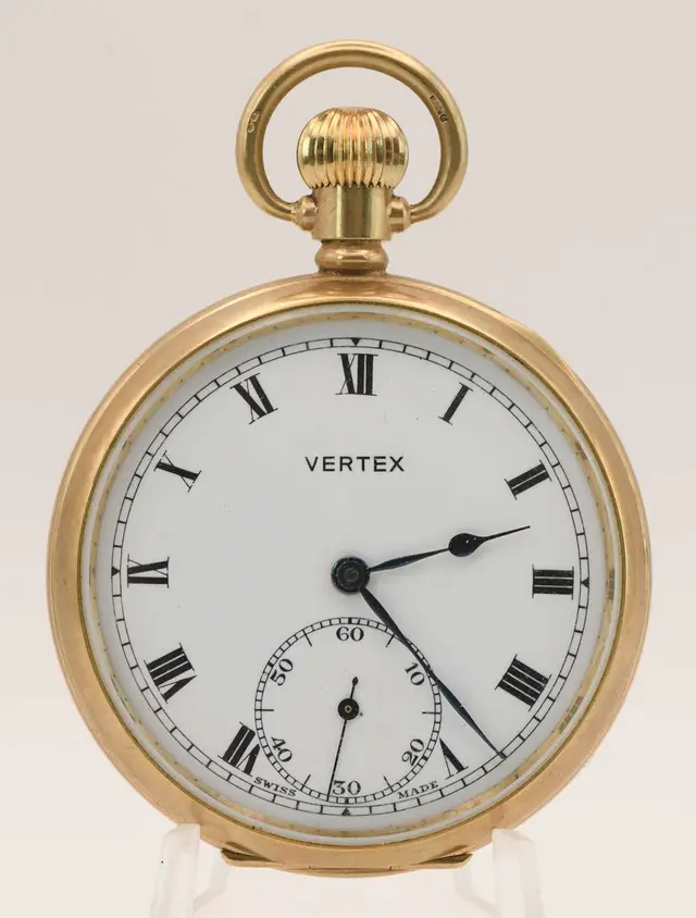 VERTEX; a 9ct yellow gold open face pocket watch
