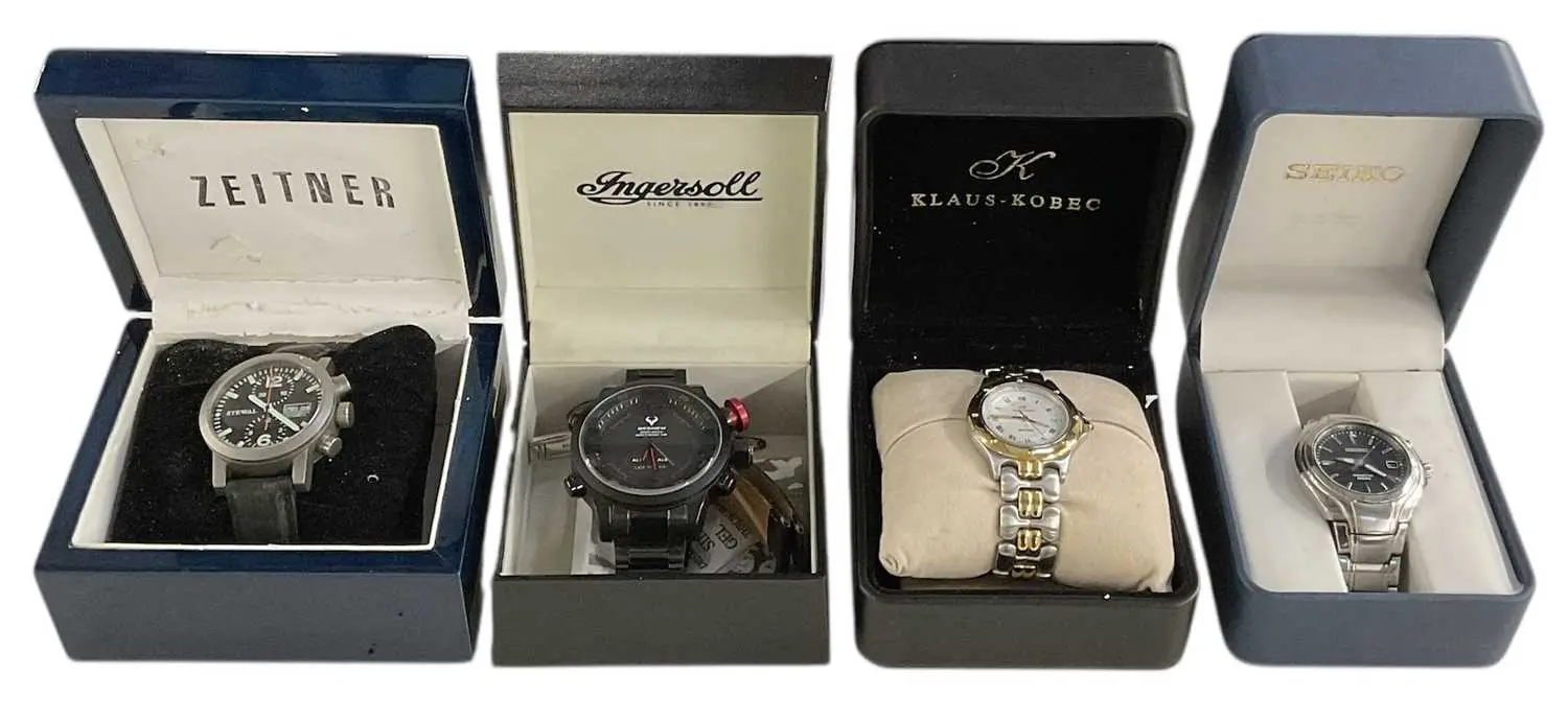 Four gentleman's sports and dress watches comprising a Besnew sports chronograph