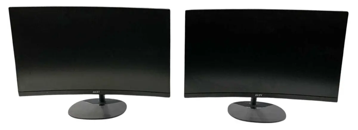 MSI; a pair of curved desktop computer monitor screens