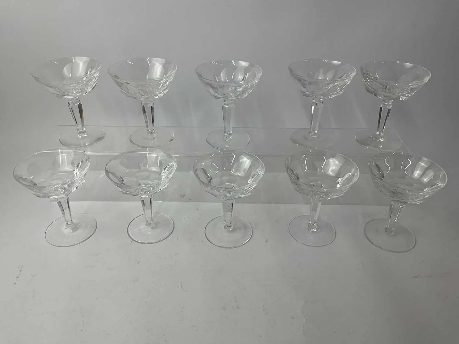 WATERFORD; ten 'Sheila' pattern crystal champagne coupe glasses