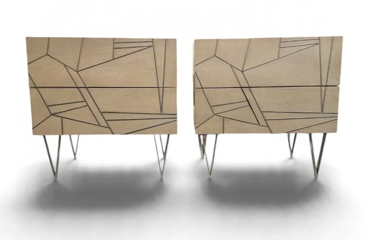 A pair of modern contemporary white painted two drawer bedside tables