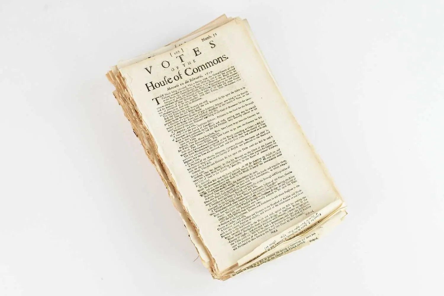 A collection of early 18th century Votes of the House of Commons