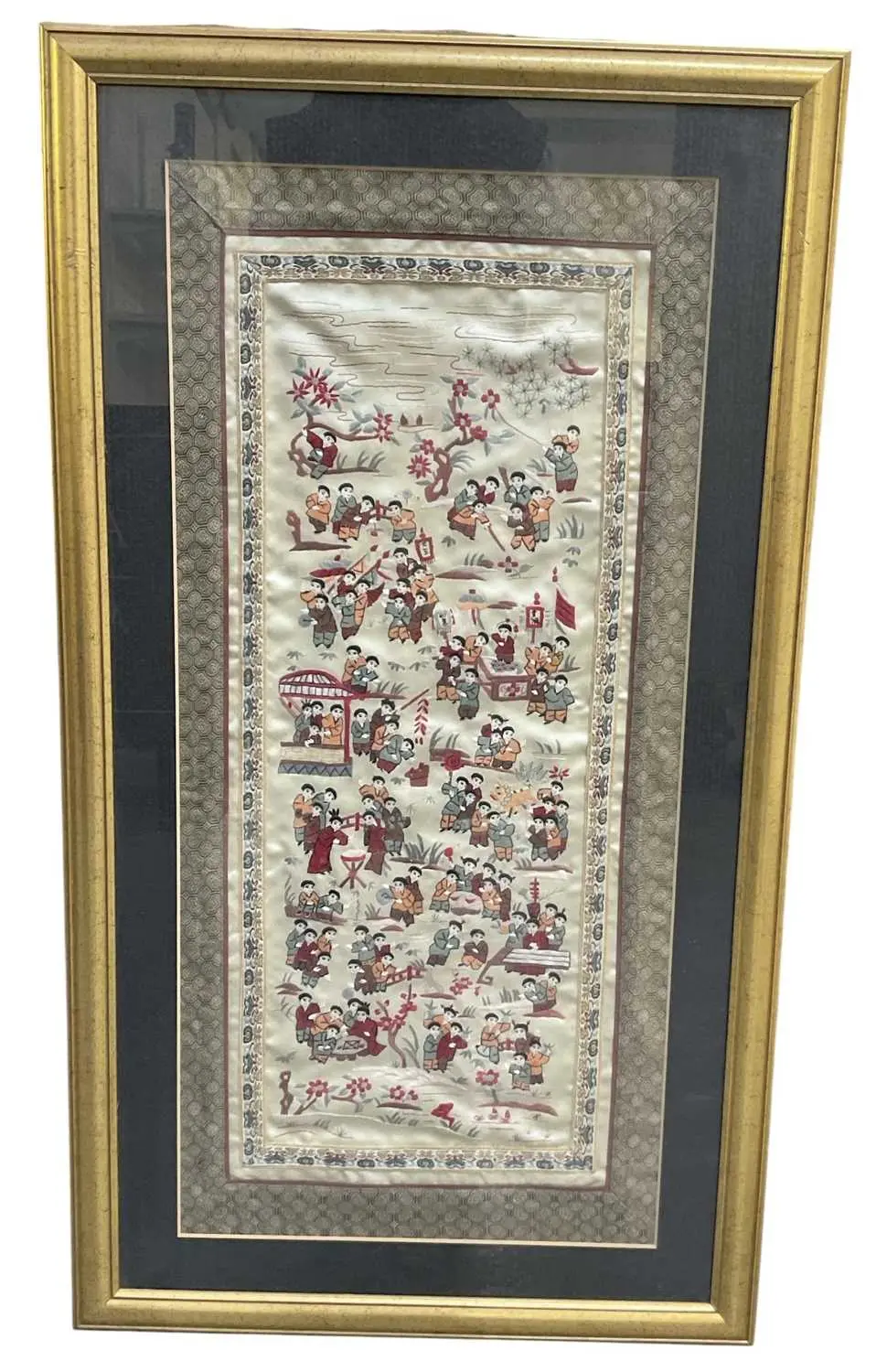 An early 20th century Chinese silk embroidered rectangular panel