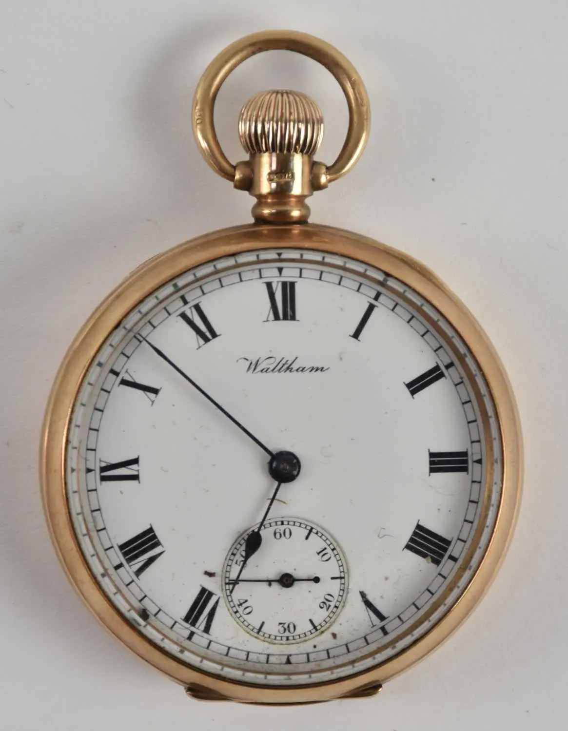 WALTHAM; a 9ct yellow gold cased open face pocket watch