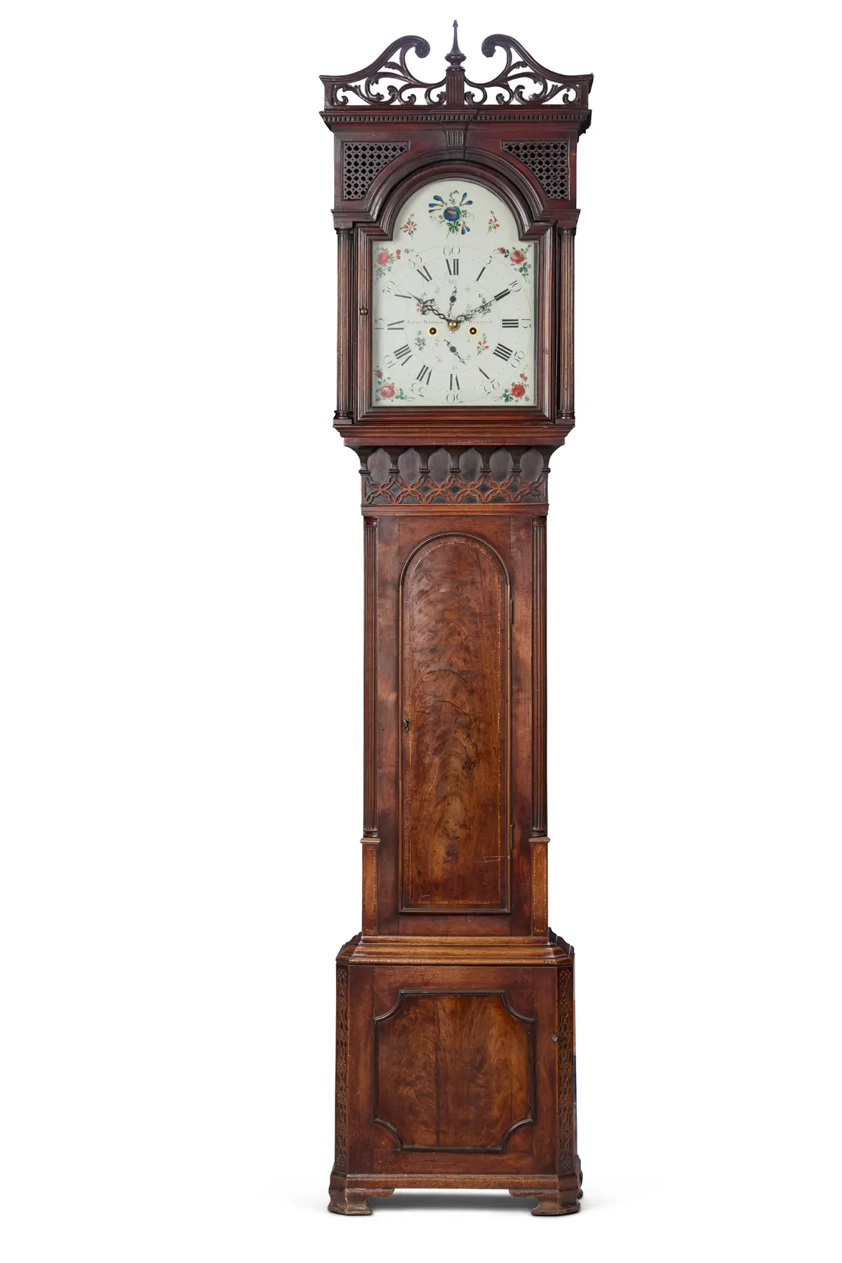 GEORGE III MAHOGANY PAINTED DIAL LONGCASE CLOCK, JONAS BARBER, WINSTER