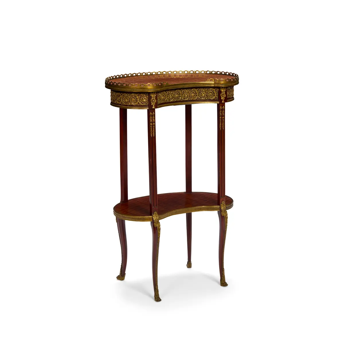 LOUIS XVI STYLE KINGWOOD, MAHOGANY AND PARQUETRY GILT MOUNTED OCCASIONAL TABLE