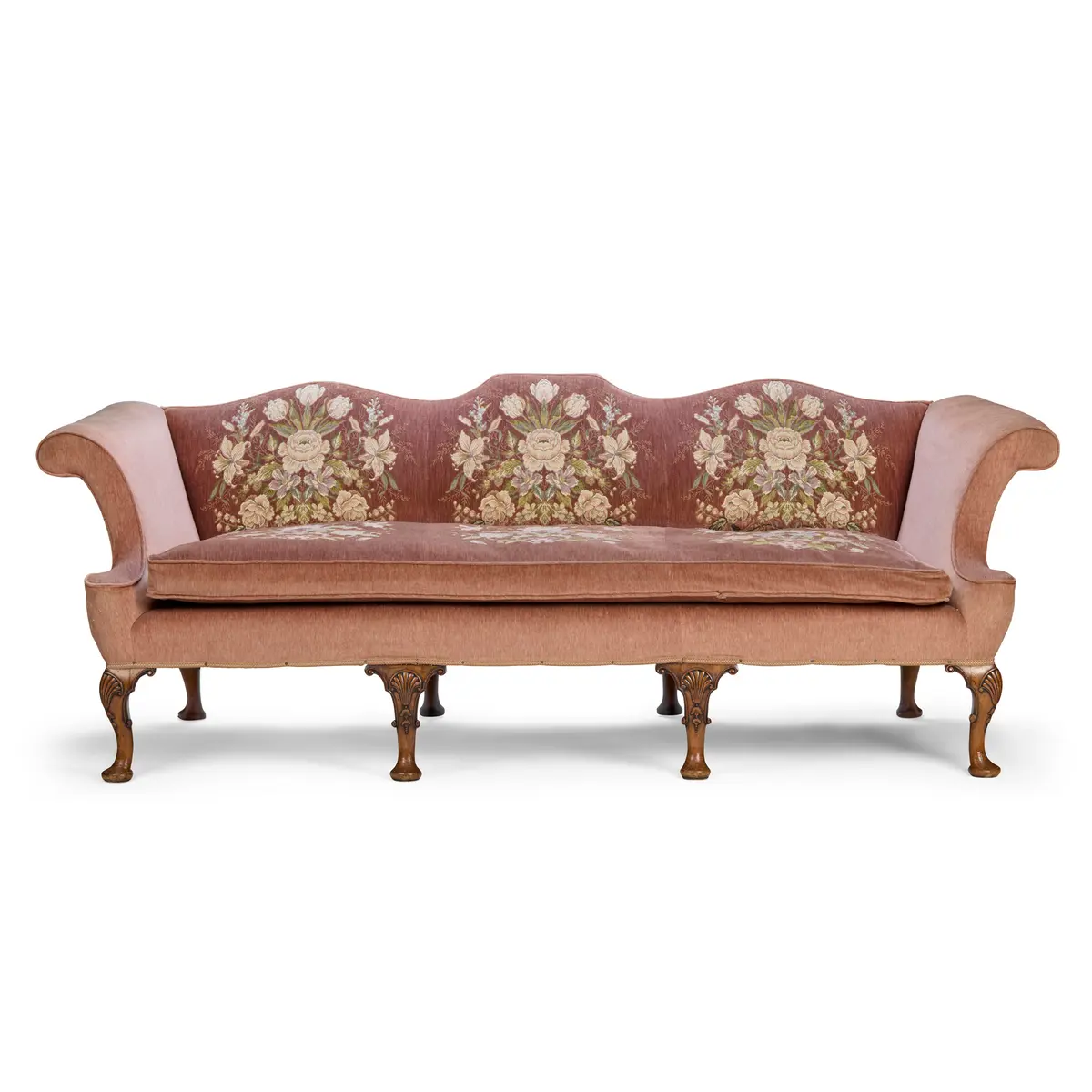 GEORGIAN STYLE WALNUT FRAMED THREE SEAT SOFA