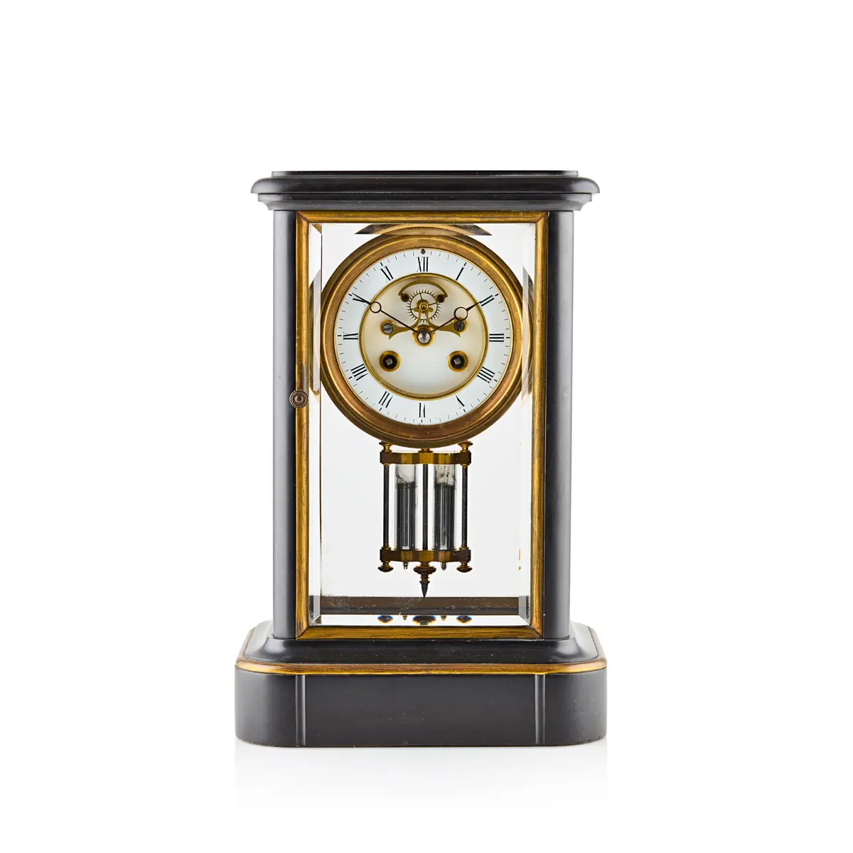 FRENCH BLACK SLATE AND BRASS MANTEL CLOCK
