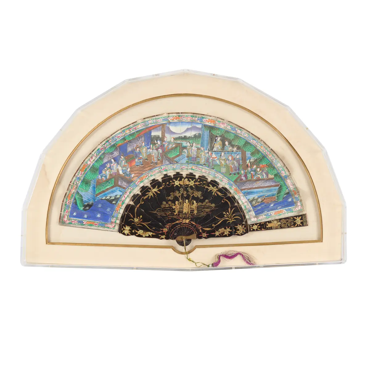 CANTON GILT-DECORATED LACQUER AND PAPER FAN