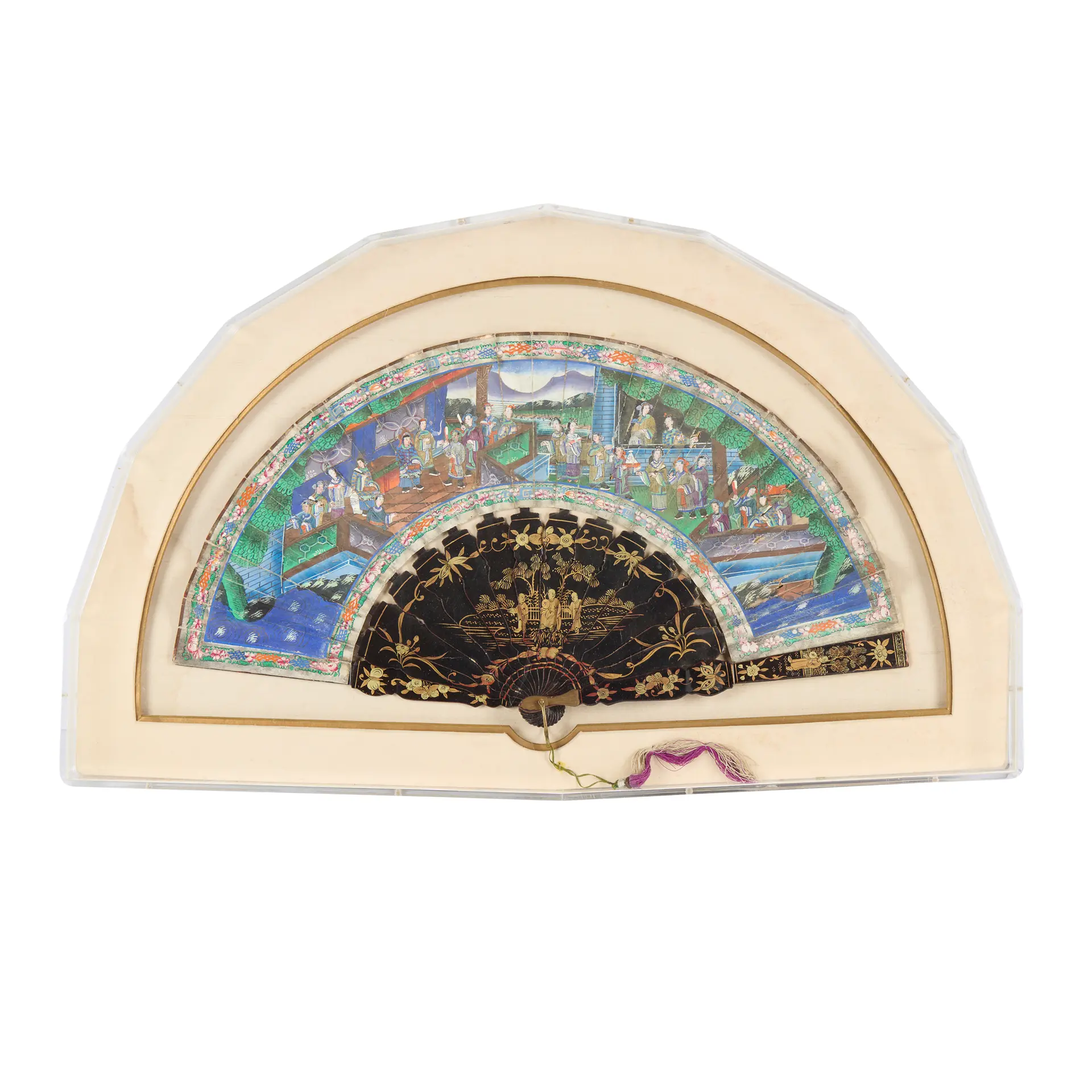 CANTON GILT-DECORATED LACQUER AND PAPER FAN