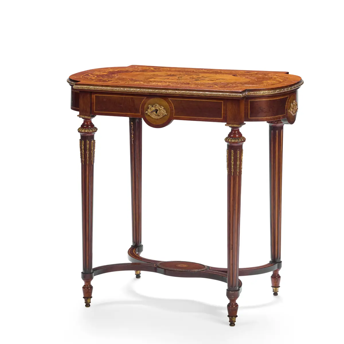 LOUIS XVI STYLE MAHOGANY, AMBOYNA, BIRD'S EYE MAPLE, MARQUETRY AND
