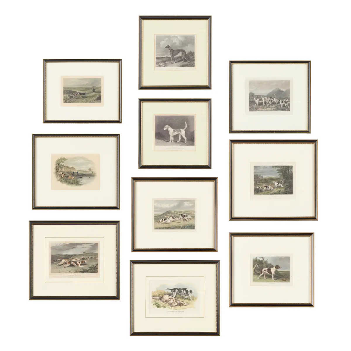 GROUP OF TEN FRAMED PRINTS OF SPORTING DOGS