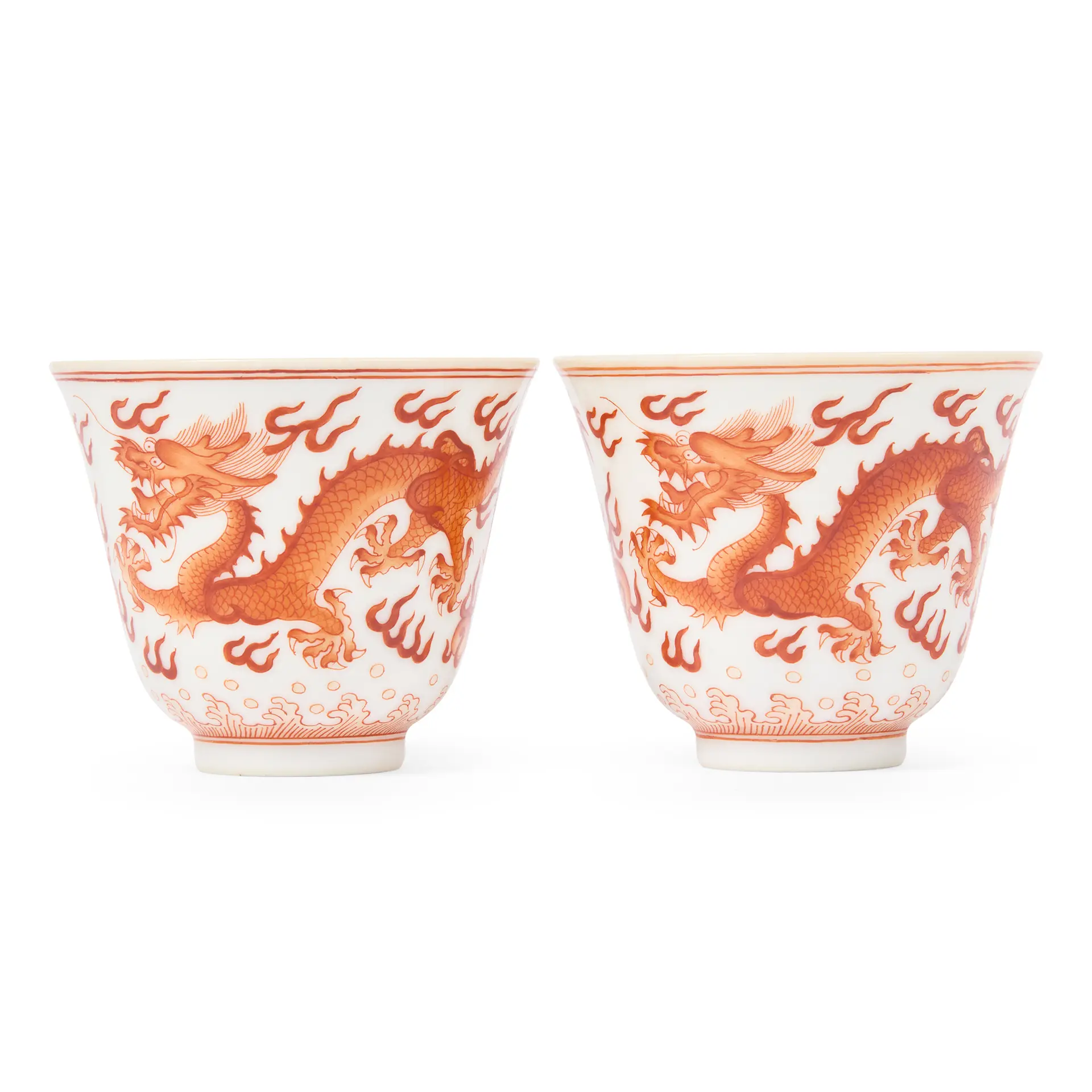 [DRINKING CULTURE] PAIR OF CHINESE IRON-RED-DECORATED 'DRAGON' CUPS