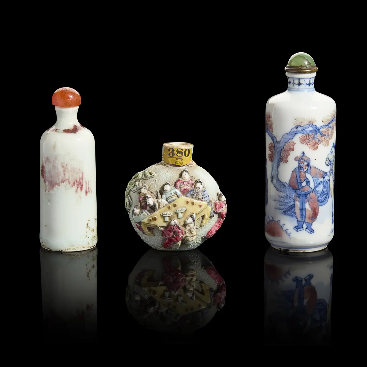 GROUP OF THREE CHINESE PORCELAIN SNUFF BOTTLES