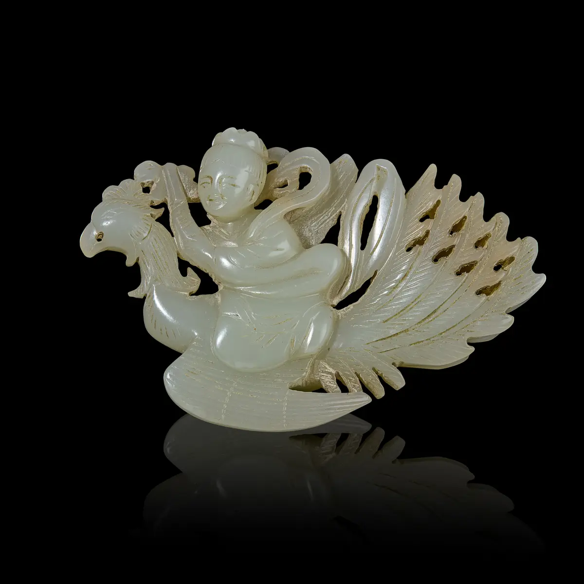 [COLLECTION OF A BRITISH FAMILY] CHINESE WHITE JADE 'IMMORTAL AND
