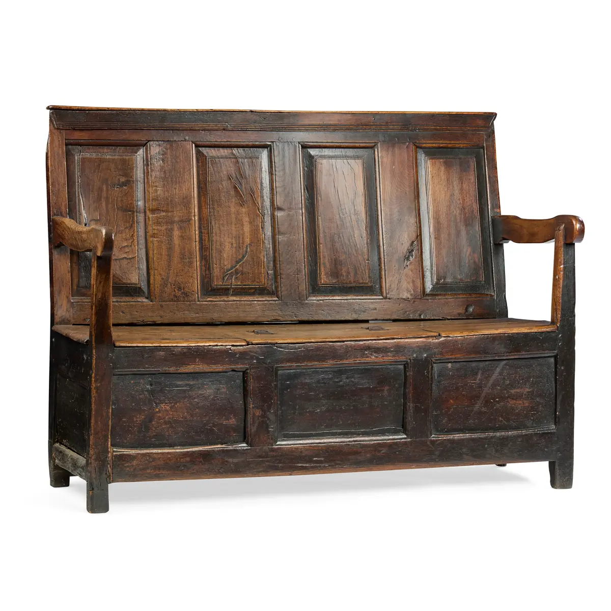 SMALL OAK FOUR PANEL BOX SETTLE
