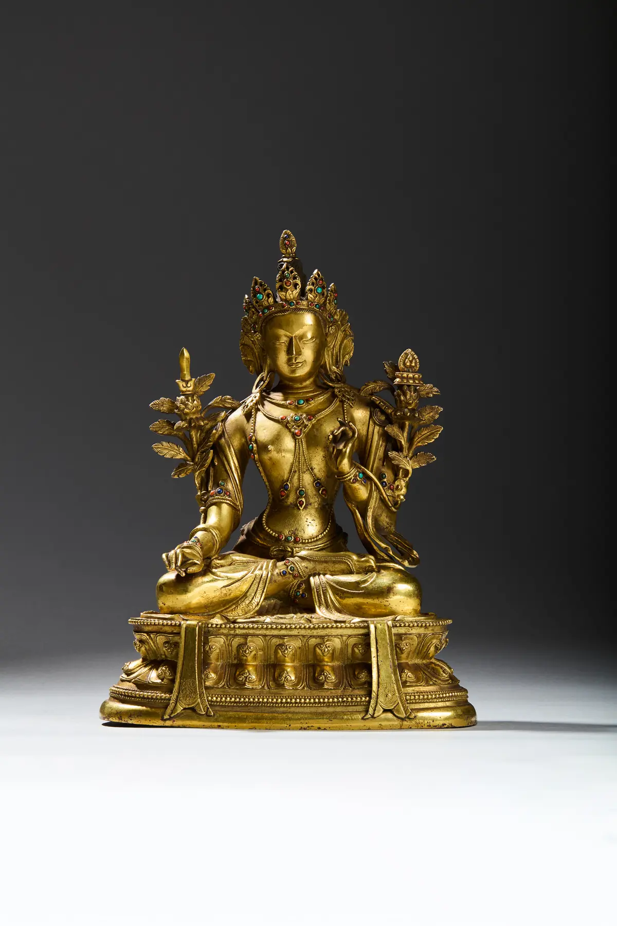 SINO-TIBETAN GILT BRONZE FIGURE OF TARA