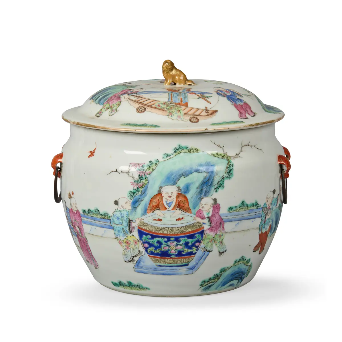 CHINESE FAMILLE ROSE 'BOYS AT PLAY' PORRIDGE JAR WITH COVER