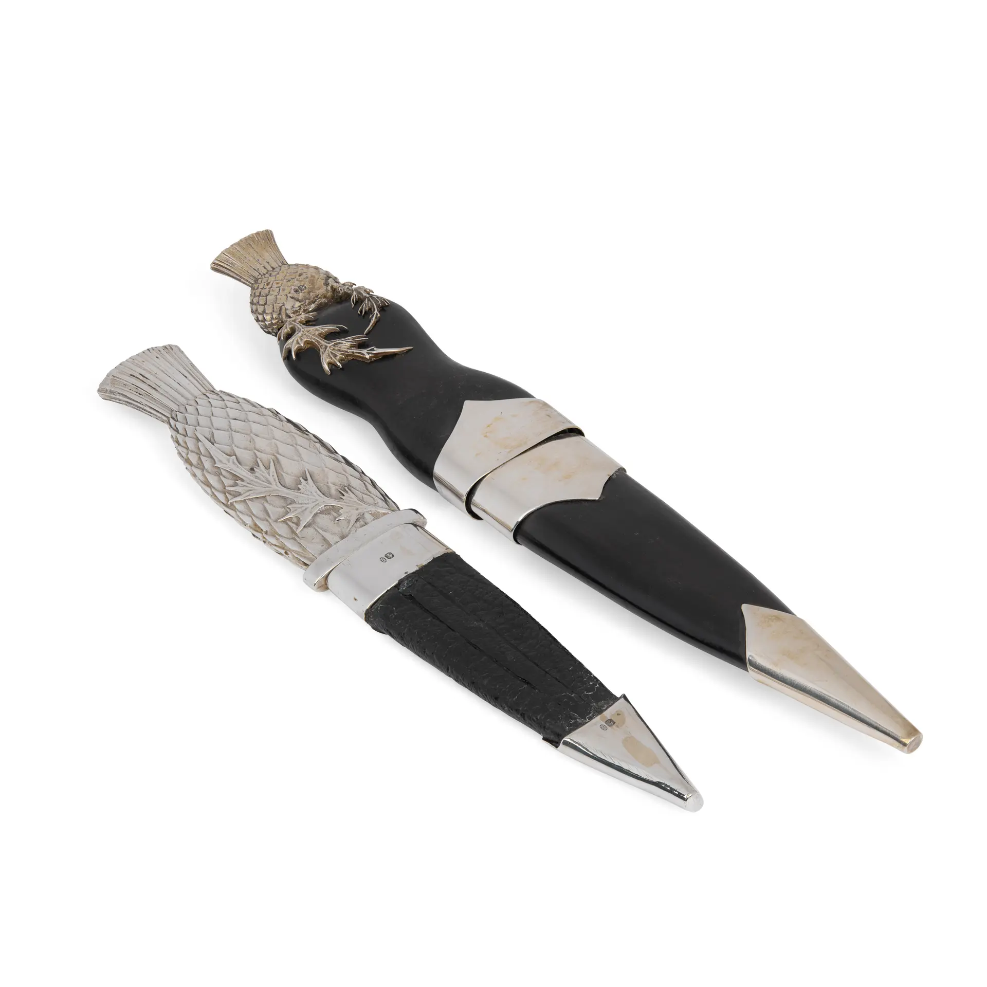 TWO CONTEMPORARY SILVER MOUNTED SGIAN DUBHS