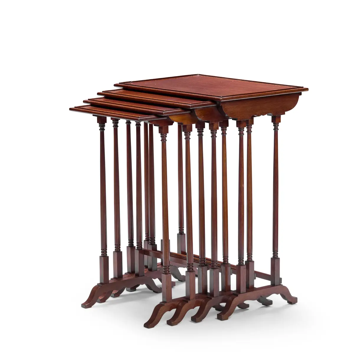 SET OF MAHOGANY AND SATINWOOD QUARTETTO TABLES