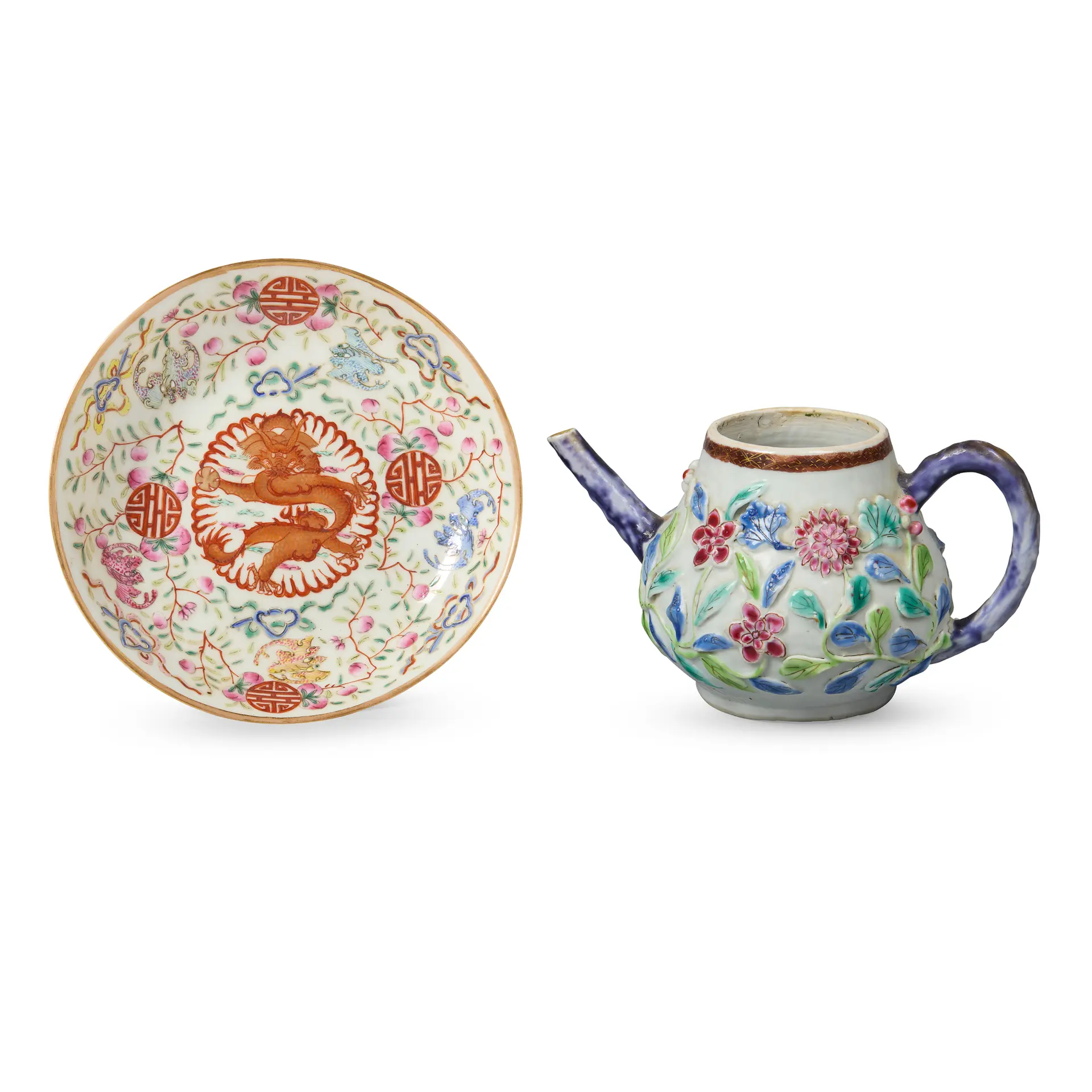 [PRIVATE COLLECTION, LONDON] CHINESE FAMILLE ROSE 'DRAGON' DISH AND
