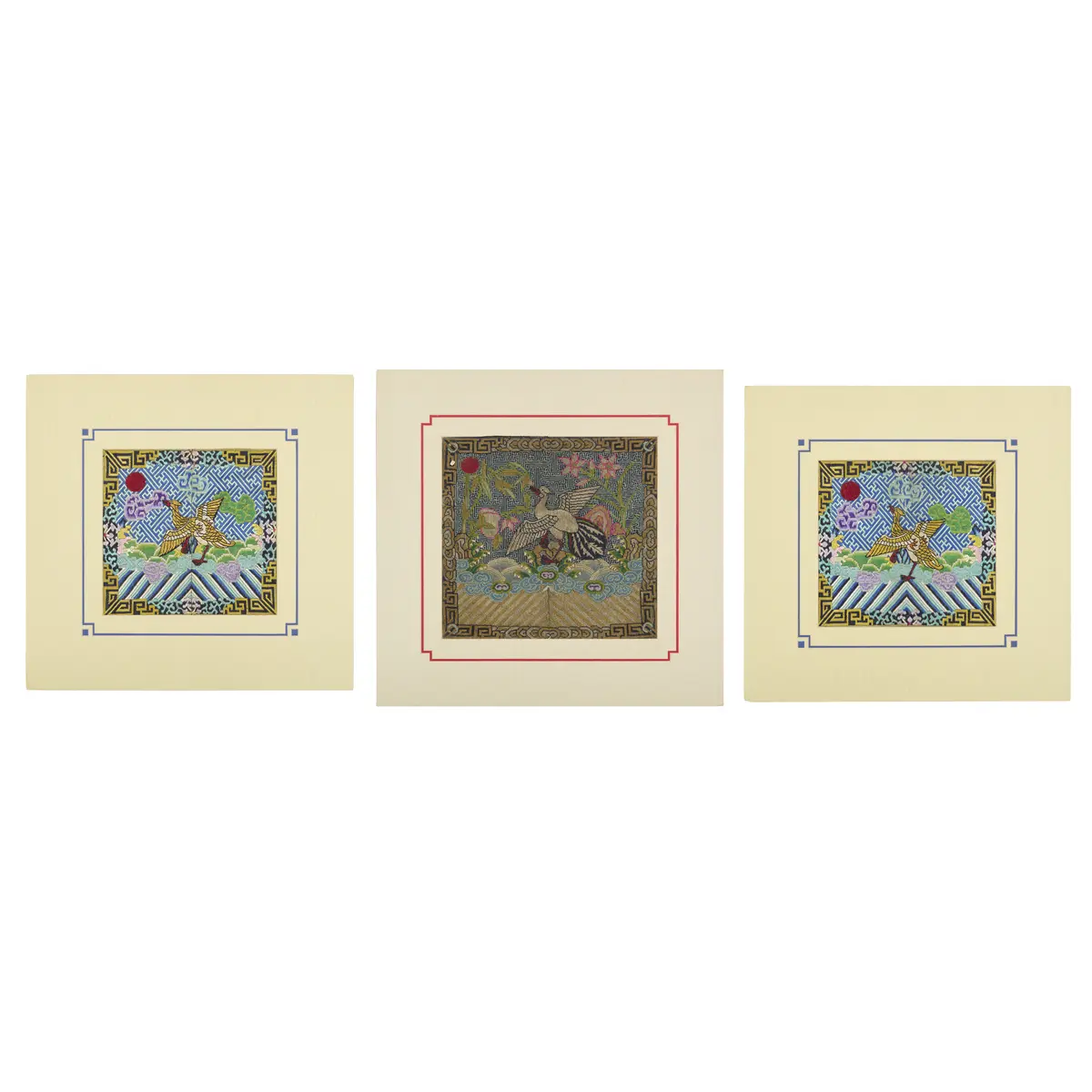 GROUP OF THREE CHINESE SILK EMBROIDERED CIVIL RANK BADGES