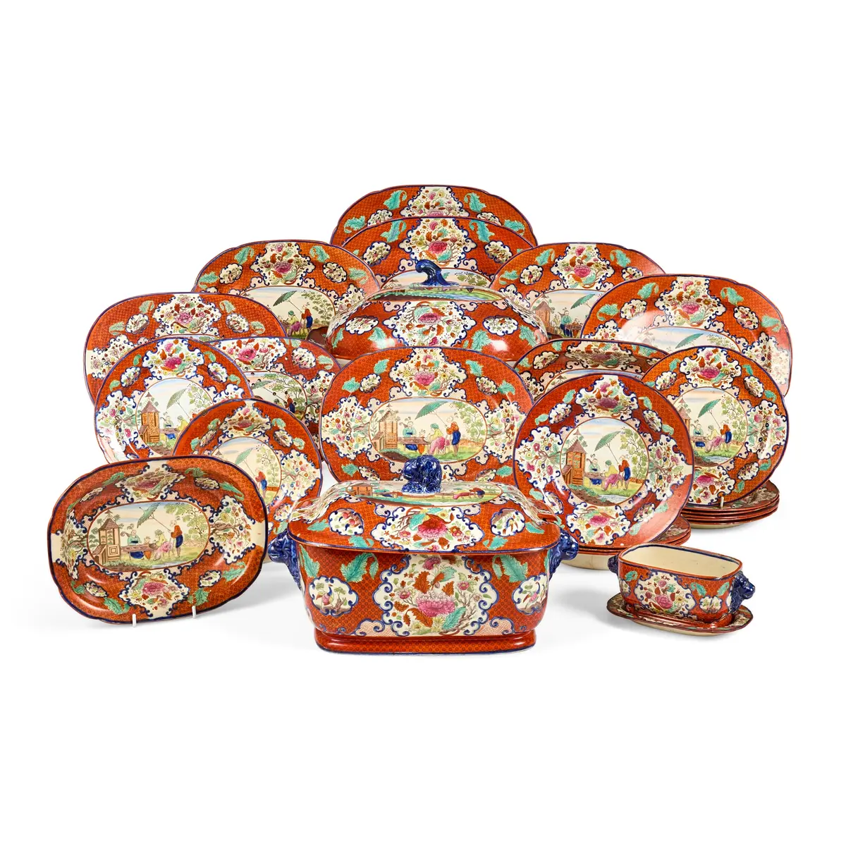 PEARLWARE PART DINNER SERVICE IN 'THE APOTHECARY' PATTERN