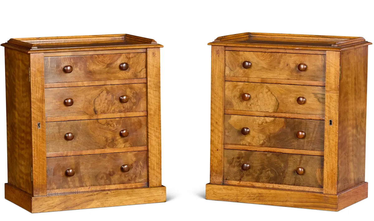 PAIR OF VICTORIAN WALNUT TABLE TOP WELLINGTON CHESTS