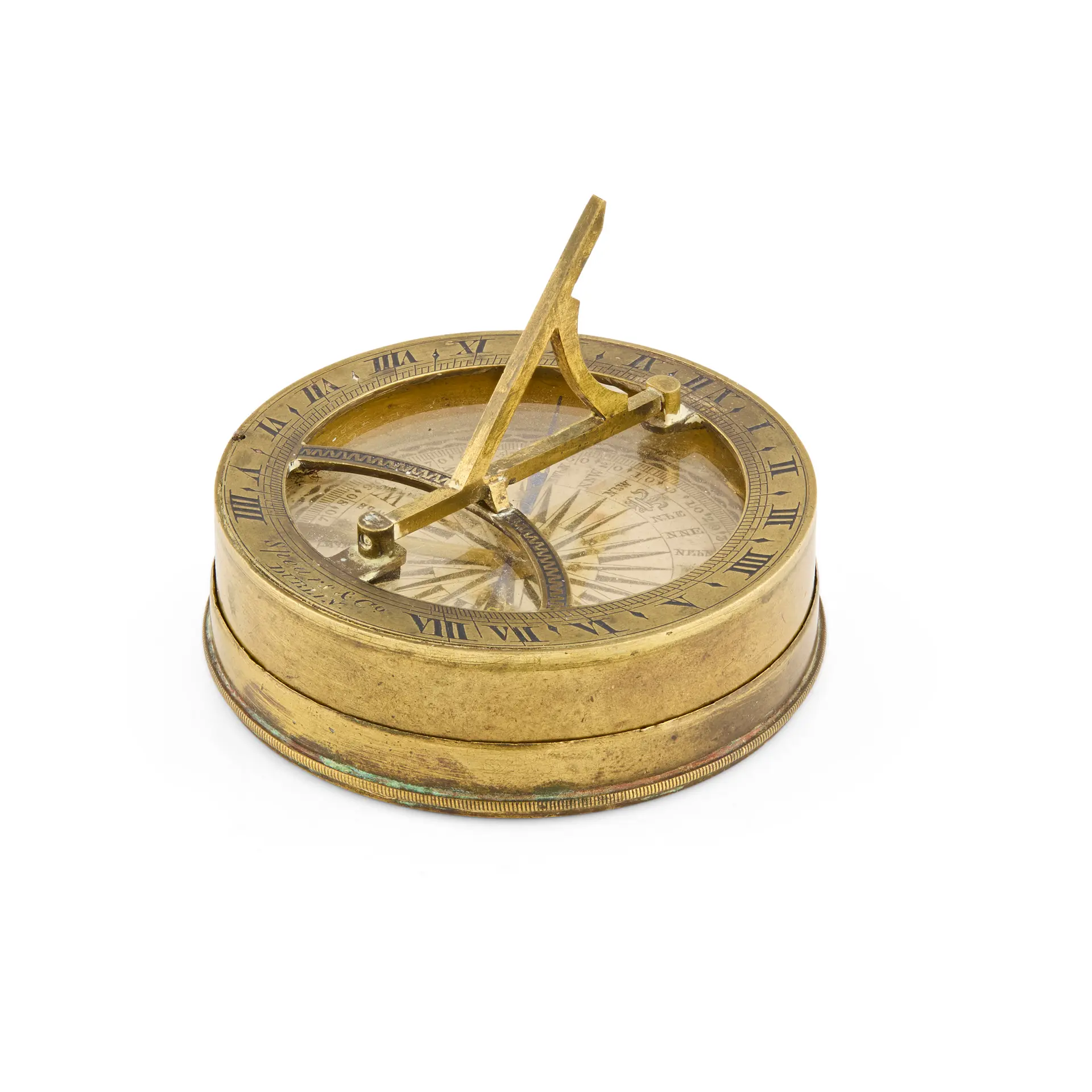 IRISH BRASS POCKET SUNDIAL COMPASS, SPEAR & CO, DUBLIN