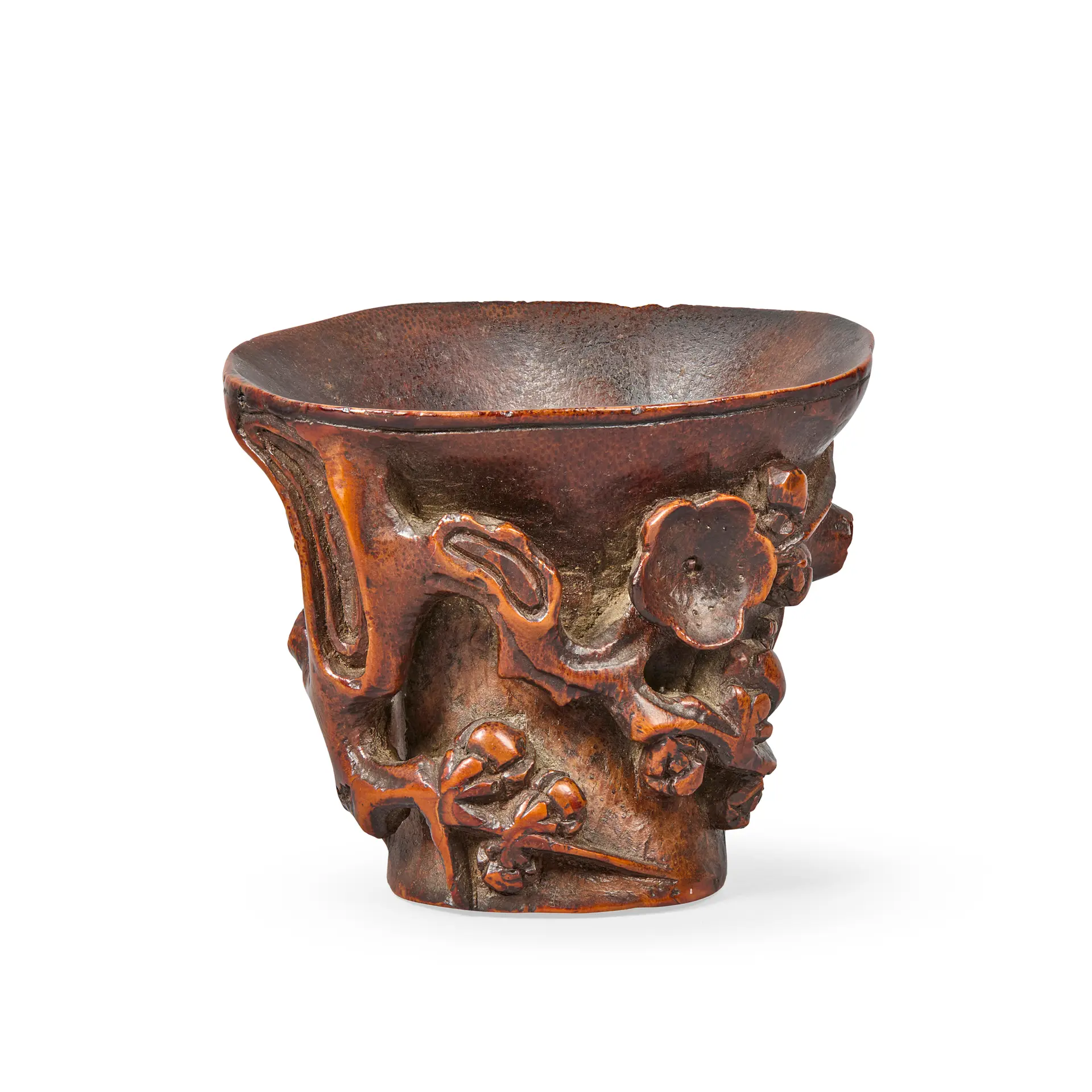 [PRIVATE COLLECTION OF SCHOLAR'S OBJECTS] CHINESE BAMBOO 'PRUNUS' LIBATION CUP